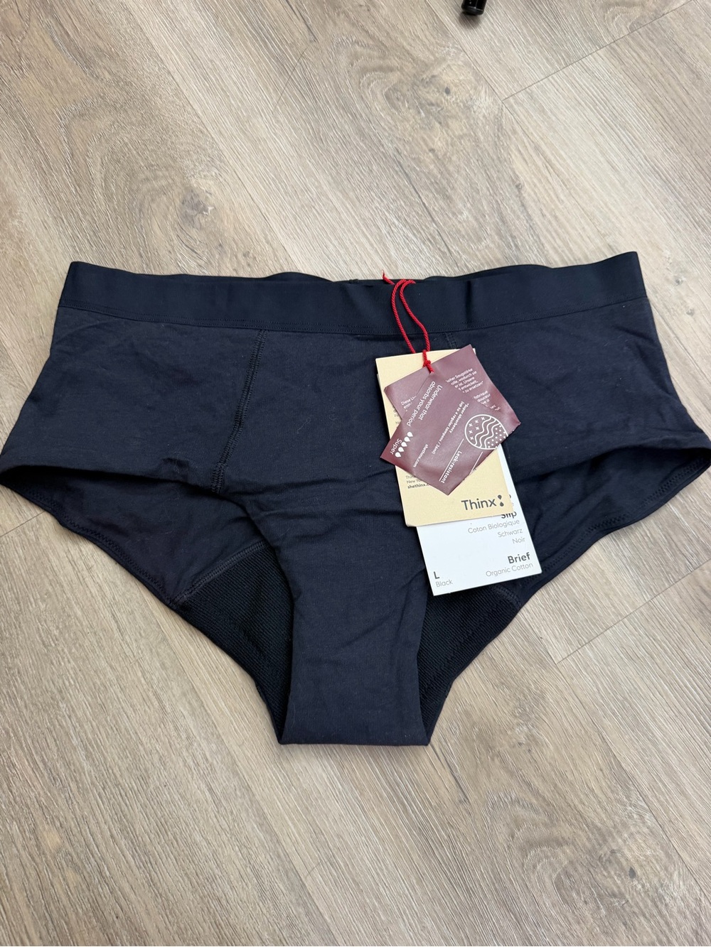 NWT Thinx Organic Cotton Period Underwear Brief Black Size L